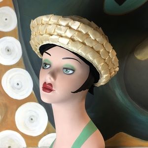 Vintage Rawak Cream Woven Straw Boater Hat